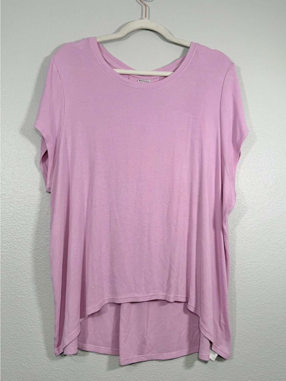 Athleta Shirt Ribbed Lavender Light Pink Relaxed High-Low Crewneck Tee Women XL